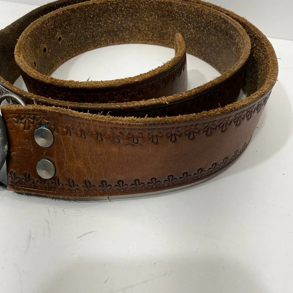 Siskiyou Buckle Co Bass Fishing Belt Buckle F-40 Vintage Brown Leather Belt